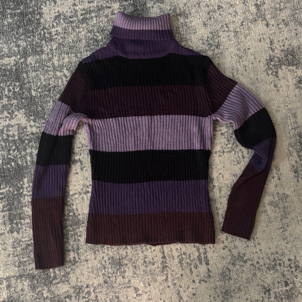 Hillard & Hanson Purple and Black Striped Turtleneck Sweater